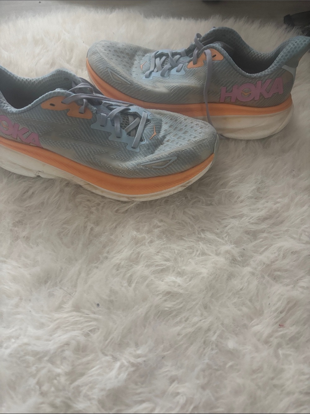 Hoka Women's Light Blue with Orange Accent Running Sneakers